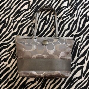 Coach dark grey signature canvas mini tote bag
